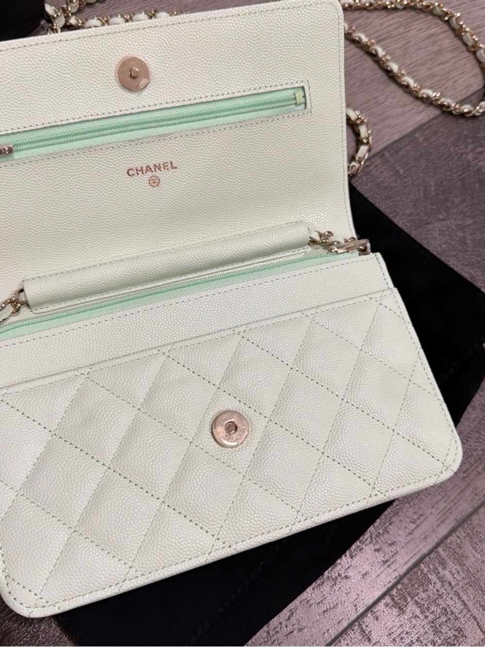 Chanel 22C Mint Green Quilted Wallet On Chain Bag - Picture 7 of 12